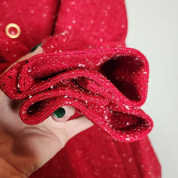 Mary Kay Red Tweed Button Jacket Long Blazer Mock Neck Size Medium Tall - Picture 7 of 16